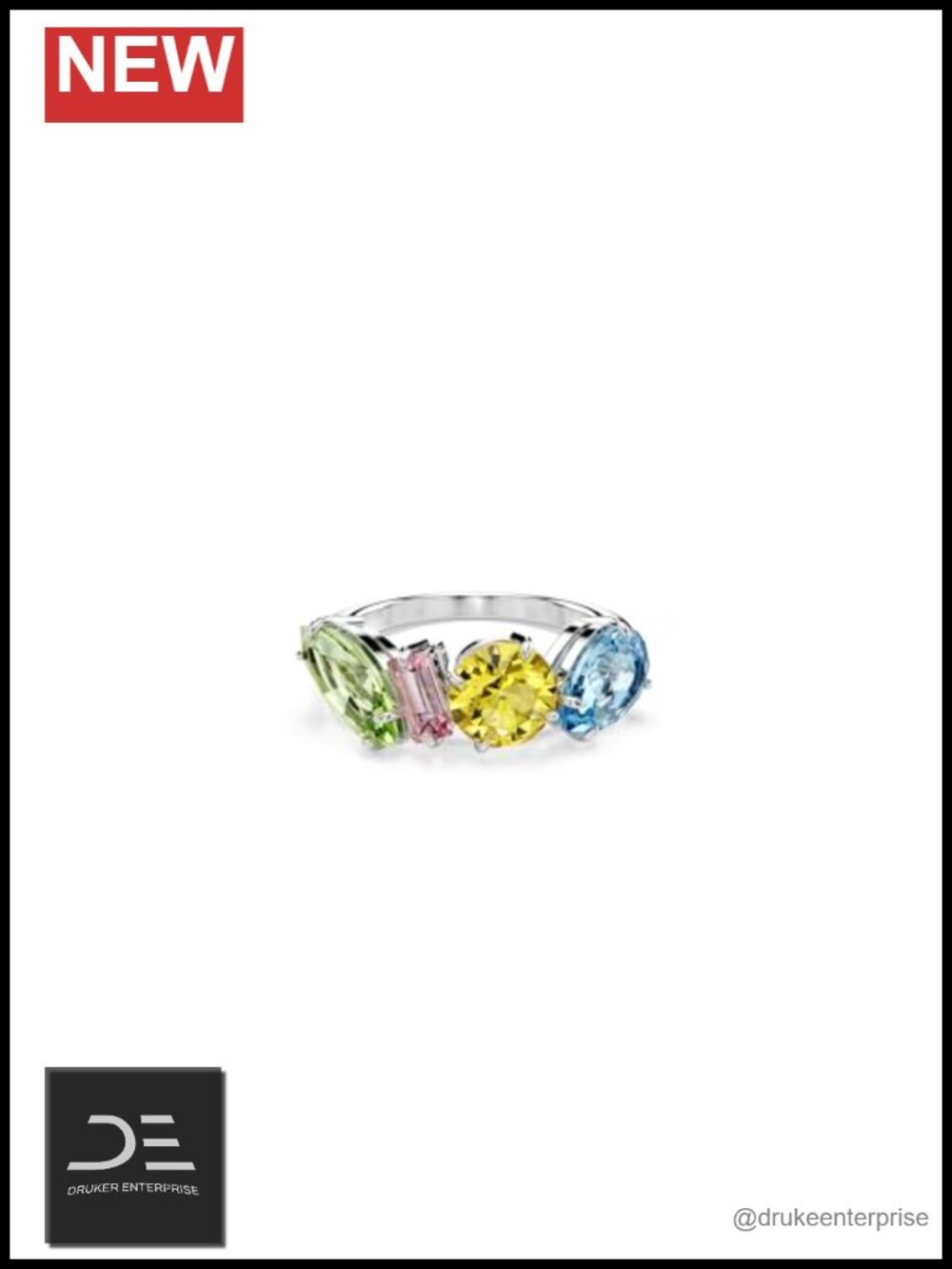 Swarovski Gema Crystal Ring Multicolor Size 7 Band Prong Set